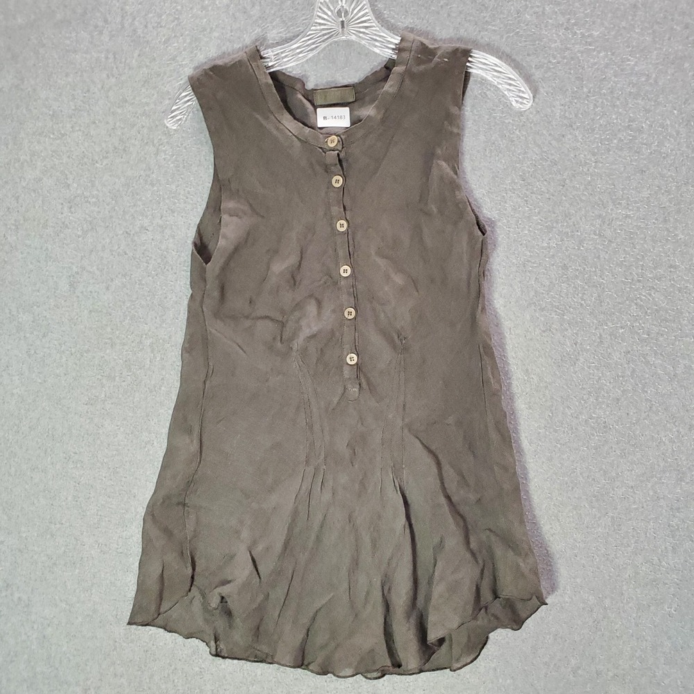 CP Shades Women Dress Medium Gray Linen Henley Sleeveless Tank Lagenlook‎ Tunic